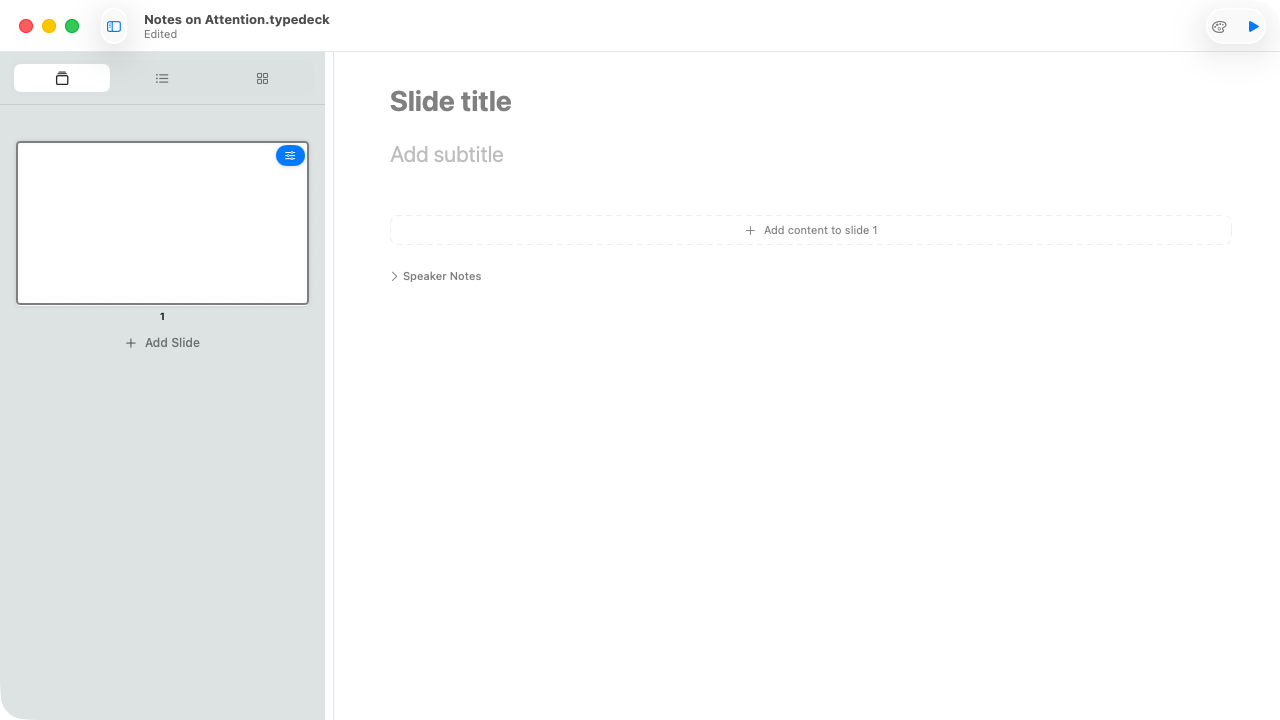 Typedeck editor with structured content cards and a slide preview.