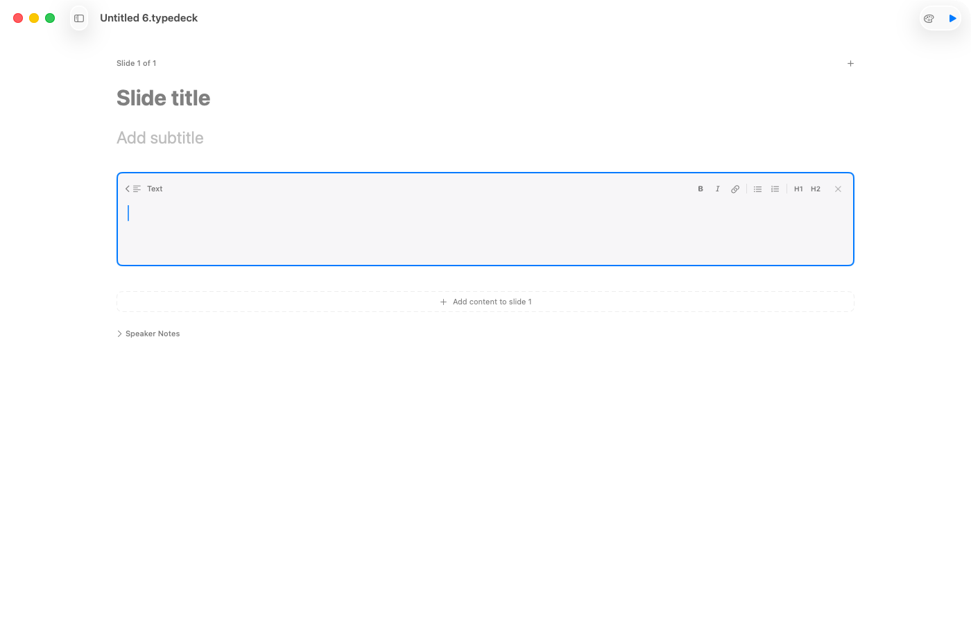 Typedeck's clean, content-first editor
