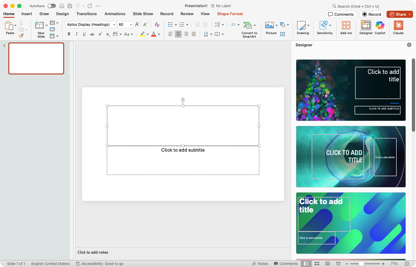 A traditional presentation tool with cluttered menus and formatting options