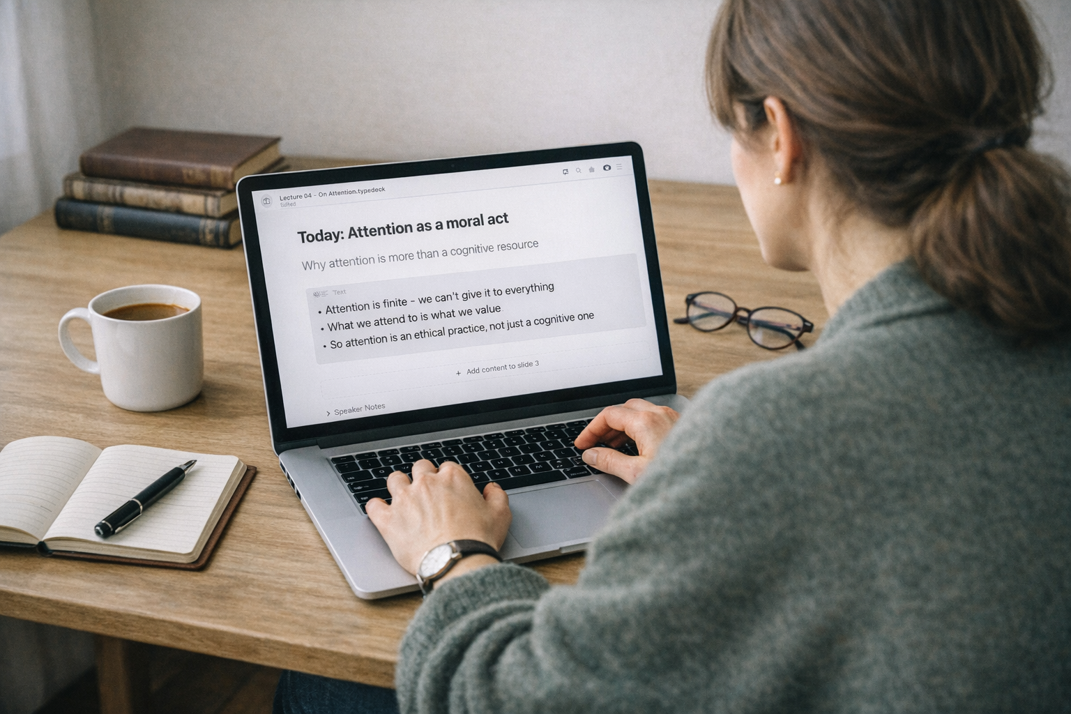 A person composing a presentation in Typedeck on a MacBook